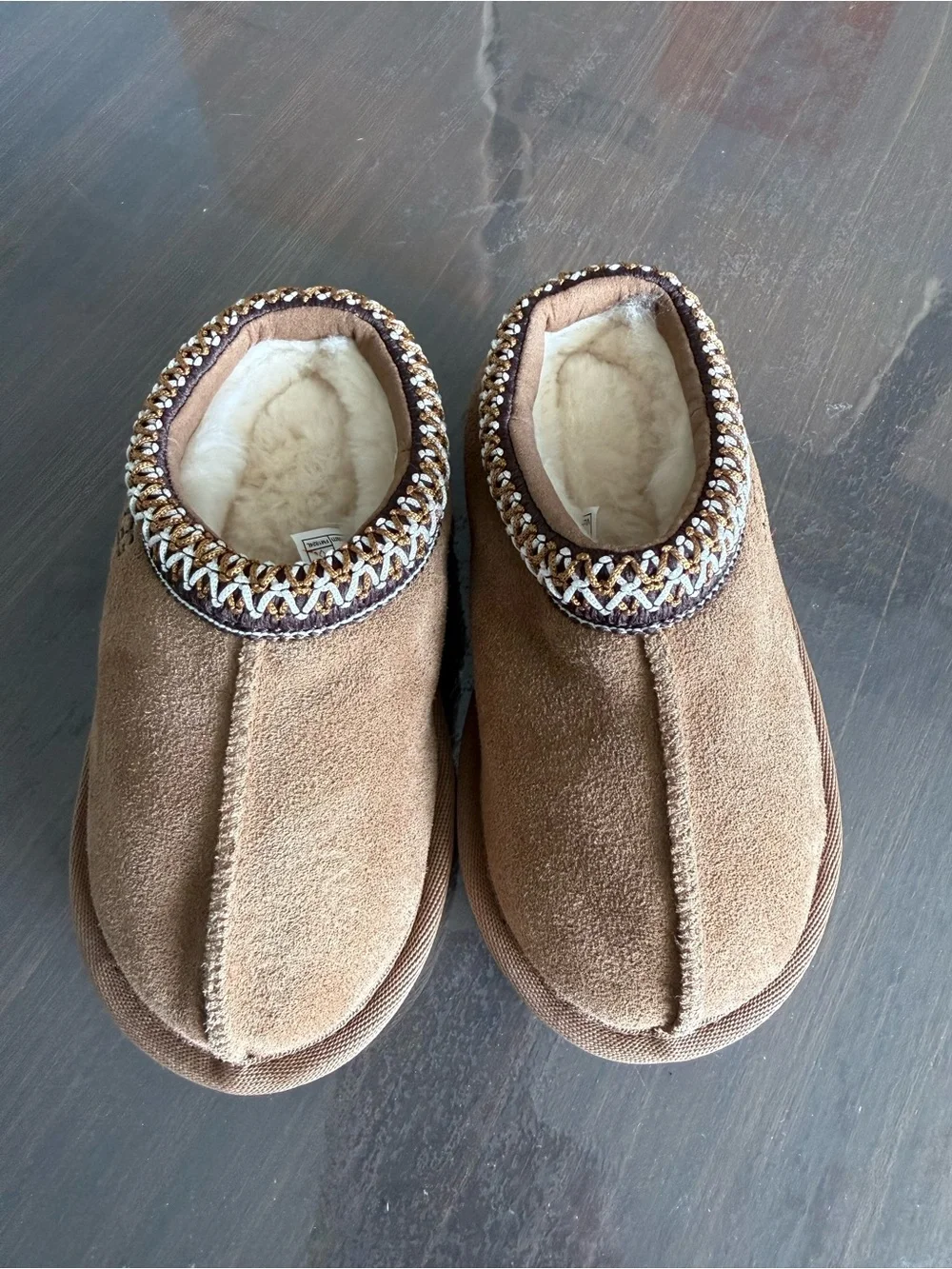 UGG Kids Tasman’s Chestnut Brown Suede Slip-On Slippers